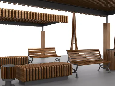 Modular Urban Pavilion with Wooden Elements Free 3D model