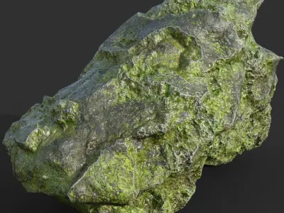 Low poly Damaged Jungle Mossy Rock Low-poly 3D model
