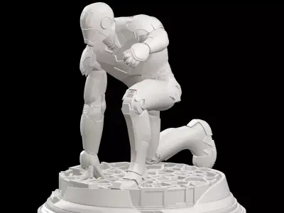 Iron Man Kneeling Statue On Pedestal Base 3D print model
