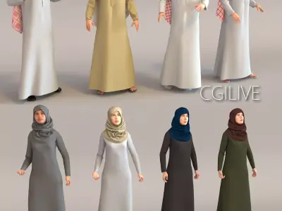 8x Arabic people real cloth simulation animated man and woman 3D Model Pack