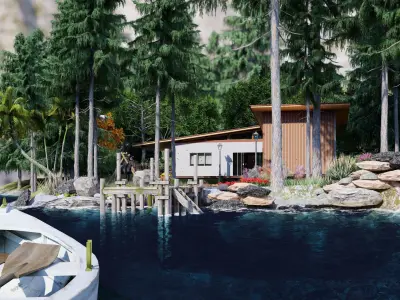 Forest villa house exterior and interior 3D model