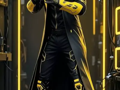 Cyberpunk Hooded Agent Black Yellow Neon 3D Character Low-poly 3D model