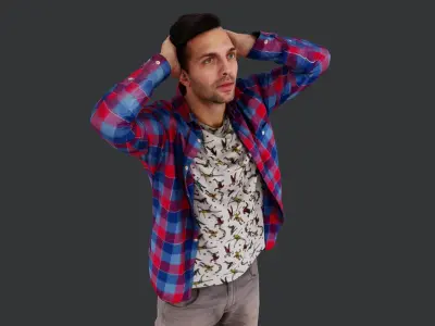 Casual Man in Distress - Hands on Head Pose 3D model