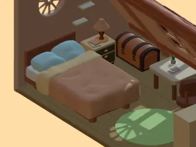 Cozy Attic Bedroom Miniature Dollhouse 3D print model