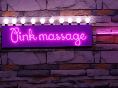Pink massage neon sign Free 3D model