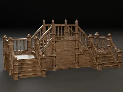 Modular Wood Stairs Low-poly 3D model