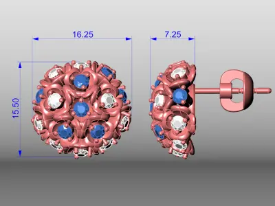 Hydrangea Diamond Stud Earrings CAD Design 3D print model