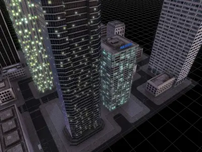 Lowpoly Modular city streets at night  Low-poly 3D model