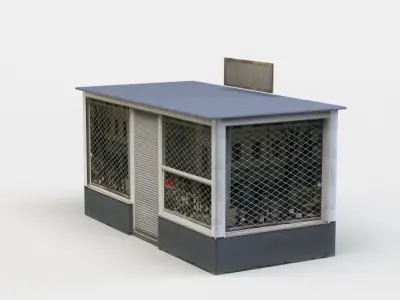 Kiosk store with fence Low-poly 3D model