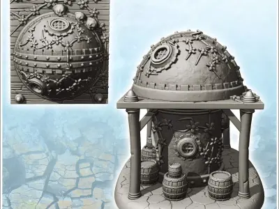 Medieval warehouse with large canopy and green spherical roof 7  3D print model