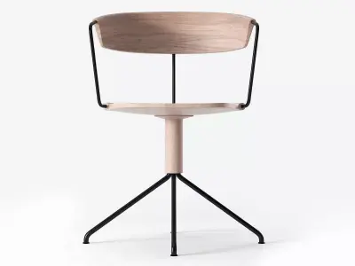 Uncino chair with metal frame and wooden seat 3D model