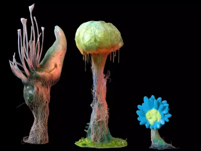 Stylized Fantasy Plants and Alien Flora Collection  Low-poly 3D model