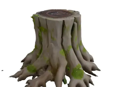 Realistic Mossy Tree Stump and Roots Low-poly 3D model