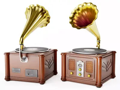 Vintage wooden gameready pbr  gramophone player rf1 Low-poly 3D model