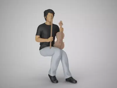 Man Sitting with Violin 3D print model