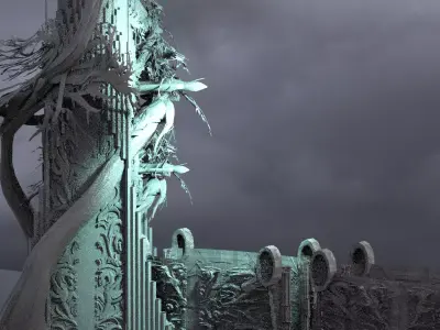 Elden Celtic Gods Engraved Tower With Trees  3D model
