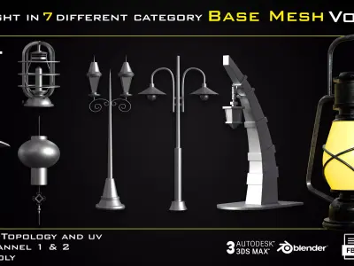 50 Light In 7 Different Category Base Mesh - Vol 05 Game Ready Low-poly 3D model