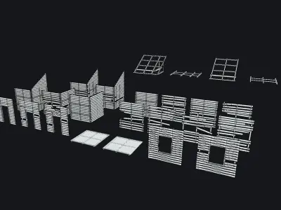 Wooden Building Modular Kit Low-poly 3D model