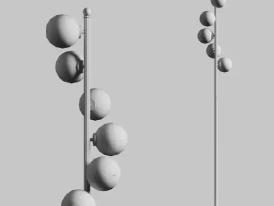 Modern White Globe Glass 6-Light Floor Lamp with Round Marble Low-poly 3D model