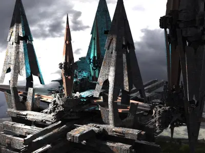 Sci fi City Elite Turret Towers 3D model