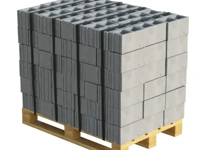 Cinder Blocks Stack On Pallet Low-poly 3D model