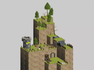  Medieval action RPG environment set Low-poly 3D model