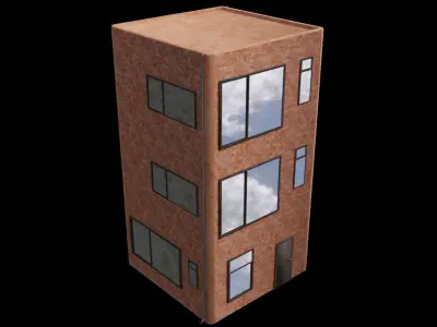 Brick Apartment building 3 storeys Low-poly 3D model