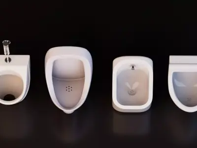 Wall Mounted Urinal Set Low-poly 3D model