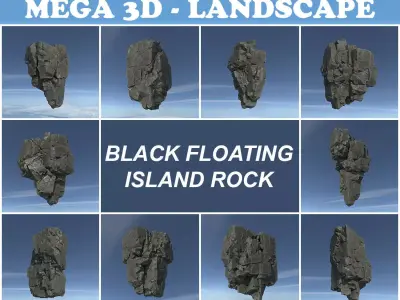 Low poly Floating Island Rock Pack Low-poly 3D model