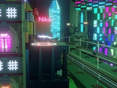 Cyberpunk city  Low-poly 3D model