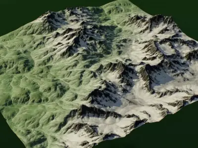 Large Mountains Realistic Terrain 4k PBR Landscape Low-poly 3D model