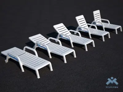 Poolside Chaise Lounge Chair set Low-poly 3D model