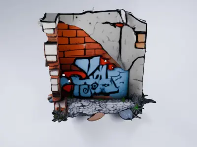 Damaged Brick Wall - Low Poly Stylized 3D Model 3D model