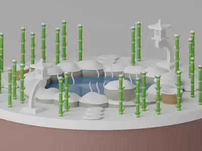 Cartoon Asian Hot Spring Winter 3D model