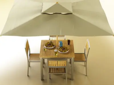 Exterior bar table chair parasol food and drink 3D model