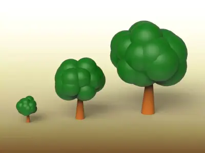 LowPoly Tree three trees in field Low-poly 3D model
