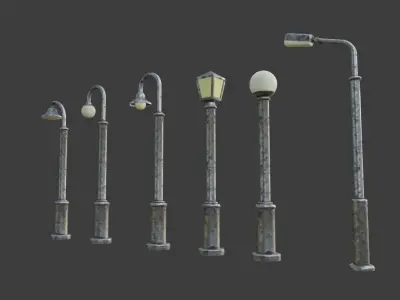 Urban Street Light Gas lamp classic and Light Pole  set 6  Low-poly 3D model