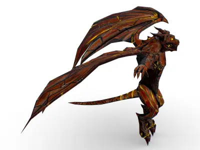 Low Poly Stone Red Fire Gargoyle Monster Low-poly 3D model