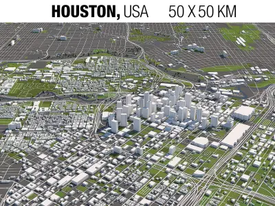 Houston 50x50km 3D City Map 3D model