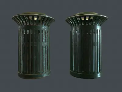 Street Trash Bin PBR Game Ready Low-poly 3D model