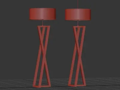 Floor Lamp Black And White Wood 3D model