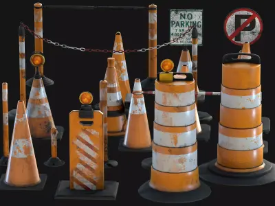 Traffic Cones Set Low-poly 3D model