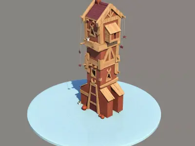 Torre de madera estilizada High Poly Free 3D model