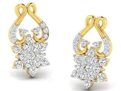 Gold Diamond Women Earring 3D print Model 3D print model 160