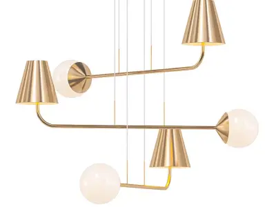 MONIKA modern brass chandelier with four glass shades 3D model
