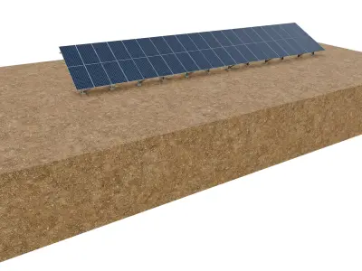 Lowpoly Ground Mounted Solar Panels-20 Rows of PV Modules Low-poly 3D model