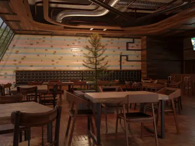 cafeteria 3D Model Blender 3D with Texture and lighting 3D model