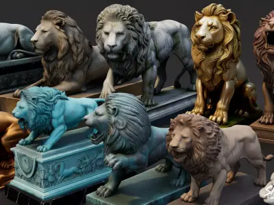 Lion Statues Pack VOL2 Low-poly 3D model