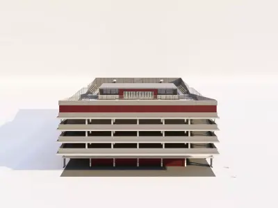 Multi Storey Parking Plaza with Rooftop Sports Court Low-poly 3D model