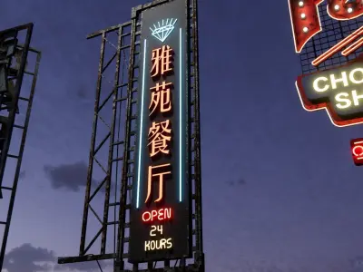 Hong Kong American  Japanese style  shop signs Low-poly 3D model